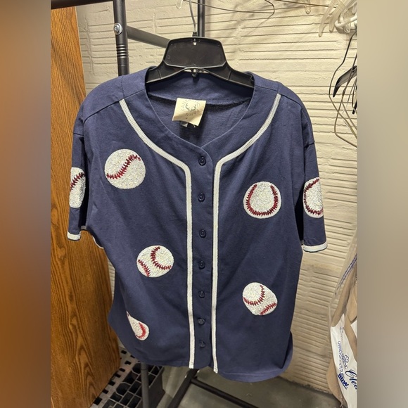 Fantastic Fawn Tops - Fantastic Fawn Baseball Jersey - Navy and White